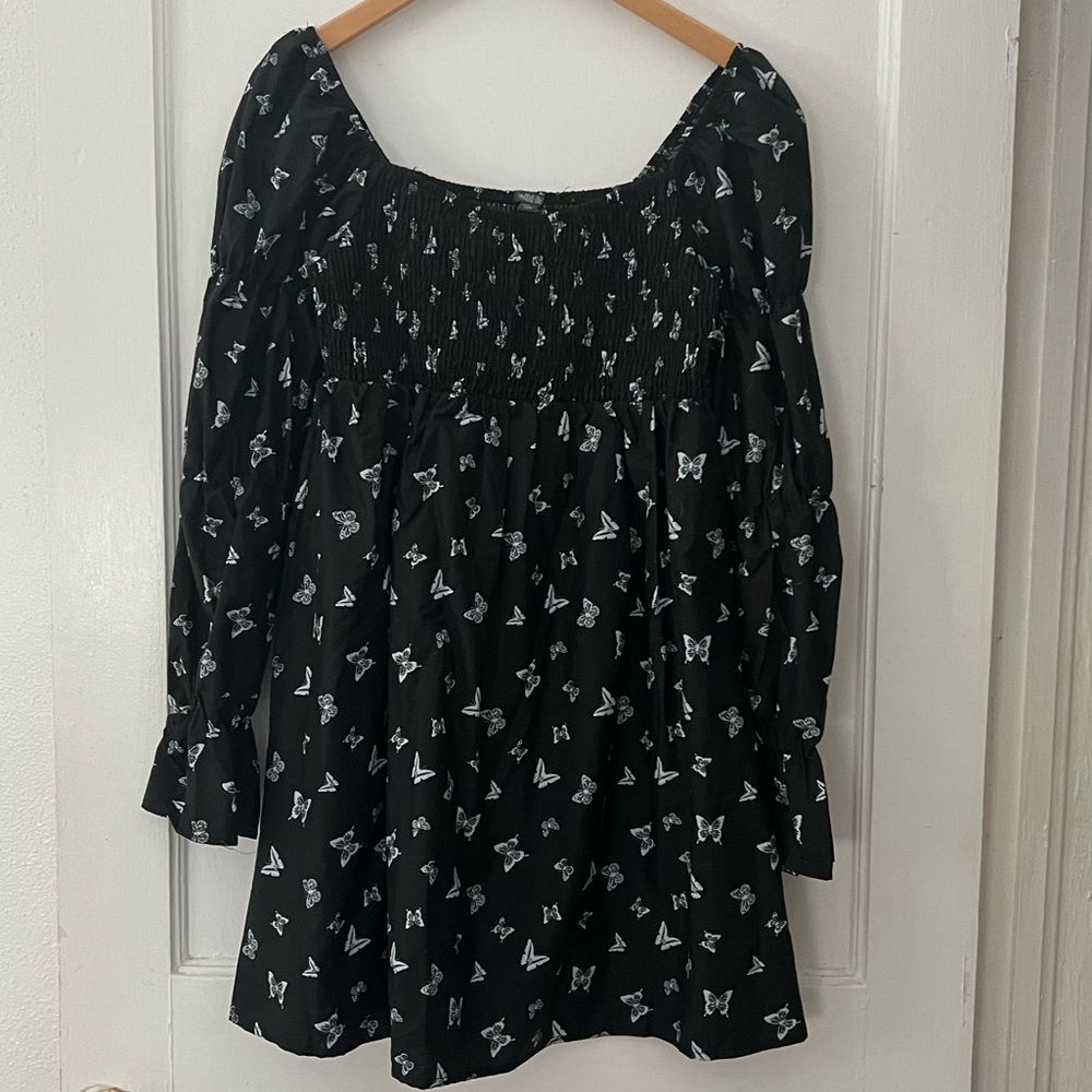 NWT Wild Fable Babydoll Dress Sz M Black with butterfly detail
